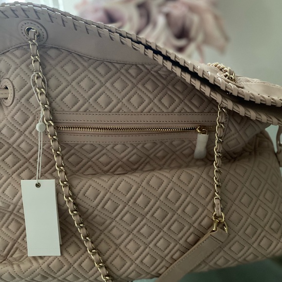 Tory Burch Marion Quilted Tote Brand New Light Oak ( Nude Pink) color - Picture 6 of 10